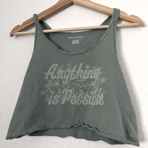 American Eagle Cropped Graphic Tank Top (Size XS) Sage Green 100% cotton